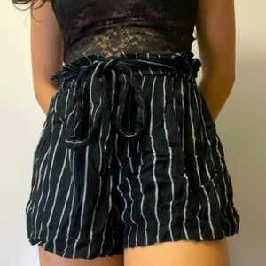 Striped black and white tied shorts